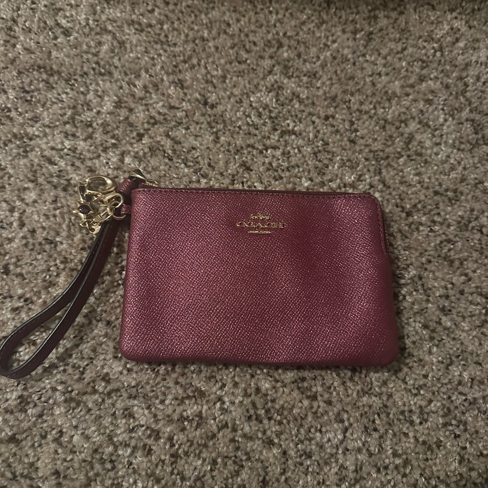 Coach Maroon Wristlet with Gold Accents
